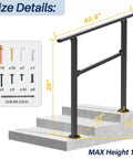 Heavy Duty 3 Step Outdoor Handrail 2 Pack Adjustable Metal Stair Railing Weather Tough Grippy Base custom dimensions on stairs.