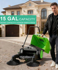 Heavy Duty 43 Inch Walk Behind Floor Sweeper Manual Push Broom for Warehouse and Shop Floors With A Beefy 15 Gallon Hopper.