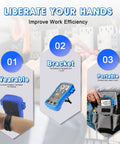 Image showing features of Beefy 4000-Count Auto-Ranging Digital Multimeter Kit with wearable, bracket, and portable designs.