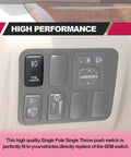 Interior view showing LED Fog Light Symbol Push Button Switch with white backlit installed on Toyota Tacoma dashboard panel.