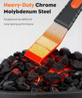 Close-up of a chrome molybdenum steel bike brake pad spreader tool for disc brakes caliper compression, glowing with heat.