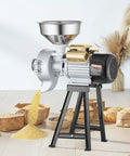 Electric Grain Mill Grinder 3000W 2 In 1 Wet And Dry Grinding with Funnel Feeder on wooden floor with grains