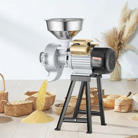 Electric Grain Mill Grinder 3000W 2 In 1 Wet And Dry Grinding with Funnel Feeder on wooden floor with grains