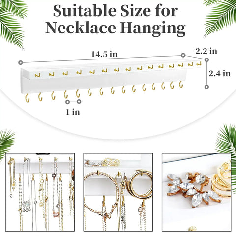 Wall Mounted Necklace Holder And Solid Wood Vanity Organizer With Thirty Hooks To Keep Long Chains Rings And Bracelets Completely Tangle Free And Slick For Your Daily Bling Setup