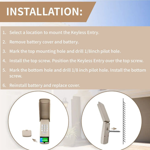 Installation guide for Door Keypad Replacement For LiftMaster Chamberlain Compatible 1CMXZDCG440 with visual steps.