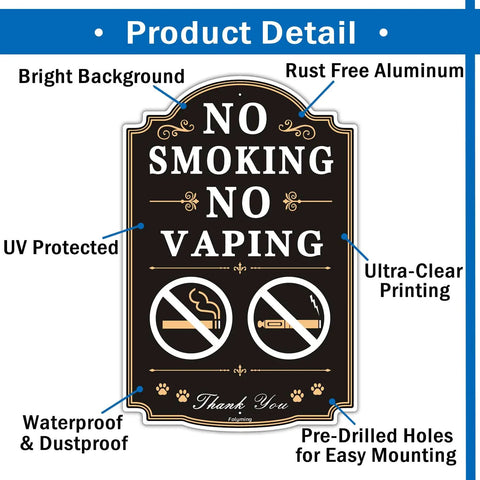 Straight Up No Smoking Or Vaping Sign Top Shelf 12X8 Inch Heavy Duty Rust Free Aluminum Board with UV protection and pre-drilled holes.