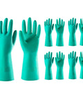 Heavy Duty Nitrile Chemical Resistant Gloves Five Pair Set 15 Mil Thick Latex Free Medium With Extended Cuffs, teal color.