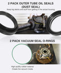 All In One Front Axle Seal Kit For Dana 50/60 Front Axle On Ford Super Duty showing dust seals and vacuum seal o-rings