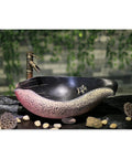 Bathroom Vessel Sink Chinese Style Art Basin Above Counter Basin with faucet in elegant design on wooden surface.