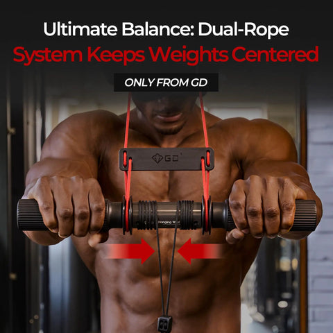 Athlete using Hanging Wrist Roller Pro Forearm Trainer And Grip Strengthener with dual-rope system indoors.