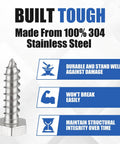 50 Pack 1/4 In By 1 In Hex Head Lag Screws 304 Stainless Steel shown with features and benefits like durability and strength.