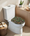 Elongated Resin Toilet Seat for Bathroom with a camouflage design on an elongated toilet, enhancing the bathroom decor.