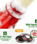 Glass Hummingbird Feeder For Outdoors, 25oz Red With 5 Flower Ports And Bee Guard, shown with cleaning brush and open parts.