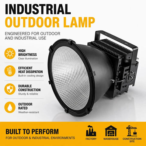 Heavy Hitter Led Flood Light 200W To 1500W Top Shelf Lumens Outdoor Area Spotlight, industrial lamp with rugged heat sink design.