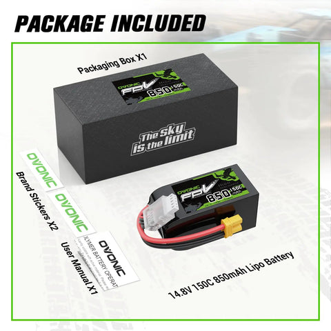 Packaging box and 14.8V 150C 850mAh 4S LiPo Battery with XT30 plug for RC cars, drones, boats