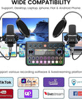 Upgraded Dual Mic Podcast Kit Bundle With Denoise And 10 Built In Effects Plus 4 Custom Sound Pads set with laptops and devices