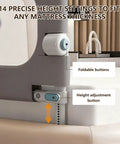 Close-up of 47-Inch Toddler Bed Rail For Crib To Big Kid Beds showing foldable buttons and height adjustment feature.