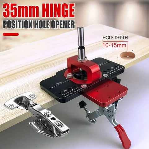 Heavy Duty Door Hinge Jig Kit With Aluminum Alloy Base And Steel Guide Bushing For Router Mortising 35Mm Drill Bit Depth Adjust Screws Perfect Cabinet Maker Tool, 35mm hinge hole opener on wood