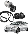 Ultimate Drive Belt Tensioner Idler Pulley Serpentine Kit For Hyundai Sonata Santa Fe Sport And Kia Optima Models That Rock The Road With Precision Fitment In 24L Engines. belt kit with tensioner, idler pulleys and serpentine belt for Hyundai sedan
