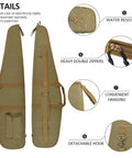 Soft Hunting Gear Case For Outdoors And Scopes, Padded Tactical Equipment Bag, Khaki 52 Inch, water-resistant nylon details