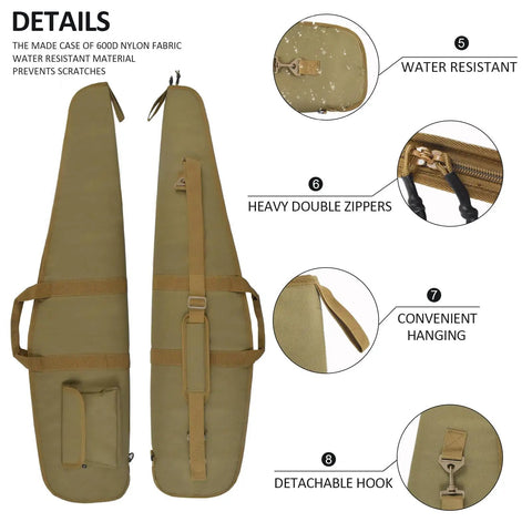 Soft Hunting Gear Case For Outdoors And Scopes, Padded Tactical Equipment Bag, Khaki 52 Inch, water-resistant nylon details