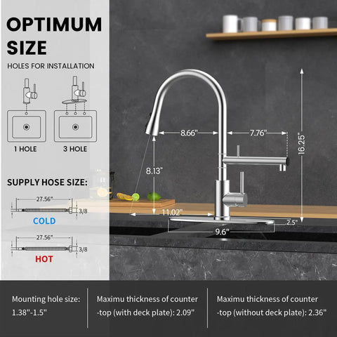 Premium Brushed Nickel Filtered Water Kitchen Faucet Featuring Smooth Pull Down Sprayer And Dual Flow Settings For Hectic Daily Household Cleaning dimensions and installation guide.