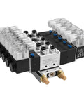 5 Way 3 Position Pneumatic Solenoid Valve Kit Plug And Play With 24V DC Coil For PT One Quarter Ports Internally Piloted 6mm Inlet Outlet 8mm Base Fittings Muffler Quick Fittings Set Manifold Base CE Certified 0.15 To 0.8 MPa