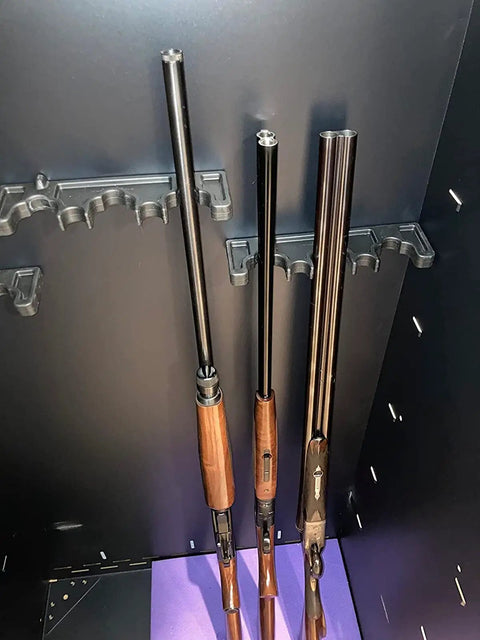 Heavy Duty Rubber Magnetic Gun Rack For Rifles And Shotguns Indoor Gun Safe Organizer in cabinet with three firearms