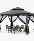 Sturdy 10x12 Patio Gazebo With Outdoor Steel Frame And Mosquito Netting For Lawn, Backyard, Garden Or Deck, Dark Gray Shelter