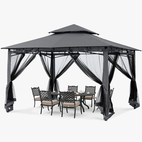 Sturdy 10x12 Patio Gazebo With Outdoor Steel Frame And Mosquito Netting For Lawn, Backyard, Garden Or Deck, Dark Gray Shelter