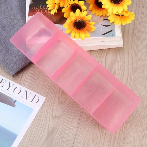 Solid Plastic Underwear Organizer Box With Five Grid Dividers For Closet Drawer Storage in pink, perfect for sorting socks and gloves.