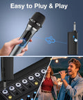 Dual Handheld Wireless Karaoke Microphone Set With Rechargeable Receiver, cordless mics for singing and plug-and-play display.