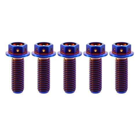 Titanium hex-head flange bolts, burnt blue, M6x12mm, pack of 5
