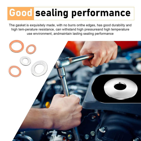 Pro Grade 100 Piece Oil Drain Plug Gasket Set with anti leak heat resistant crush washers in use on car engine
