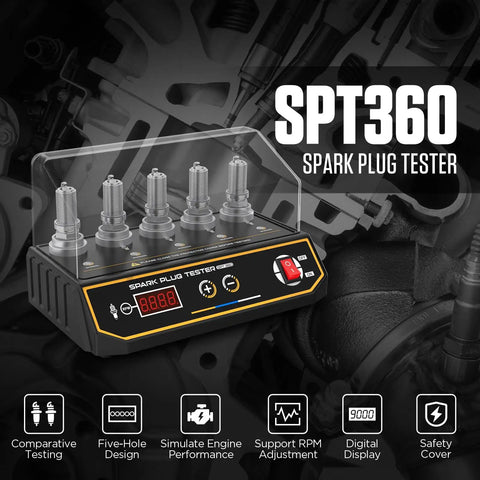 Five Hole Spark Plug Tester With Adjustable RPM 200 To 9999 And Variable Hole Height For 12V Cars And Motorcycles Pro Grade Protective Cover Digital Display Status Indicators Engine Ignition Coil Tester For Quick Spark Plug Comparison, five-hole unit