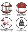 Stylaire Retro Chair And 2 Step Stool With Pull Out Steps, 7 Ft 11 In Max Reach, 200 Lb Capacity, Steel And Vinyl Red, detail view