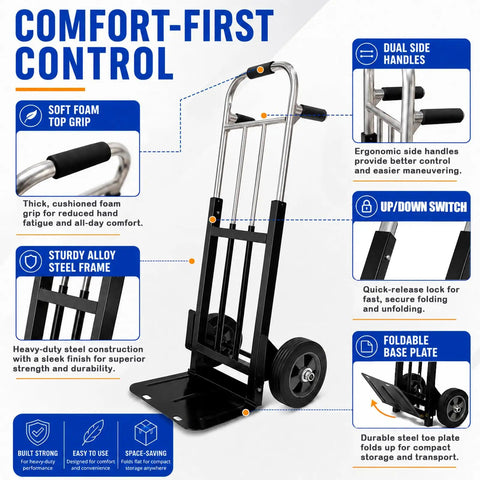 Heavy Duty Folding Hand Truck Dolly With 8 Inch Puncture Resistant Tires 650 To 800 Lb Capacity Beefy Alloy Steel Frame Easy Fold Design For Moving
