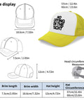 Yellow Womens Fashion Athletic Trucker Cap Perfect For Outdoor Adventurers And Everyday Wear Breathable Mesh Back Curved Brim Easy To Adjust Ultra Comfortable Goes With Jeans Or Dresses Sneakers Or Sandals A Dope Gift showing size display with measurements