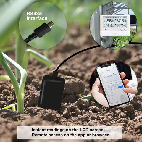 RS485 Soil Temperature And Moisture Sensor With Stainless Probe for Greenhouse use, USB connector, 3m lead, installed in soil