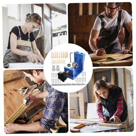 Pocket Hole Jig Kit For Woodworking With Easy Assembly, Dowel Kit And Drill Bit Guide in use by woodworkers