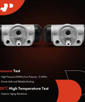 Rear Driver And Passenger Drum Brake Wheel Cylinder Set For Jeeps Dodge Chrysler Plymouth SUVs And Vans Compatible With Wrangler Cherokee Grand Caravan Town And Country TJ Wagoneer 2 Piece shown with pressure test highlights