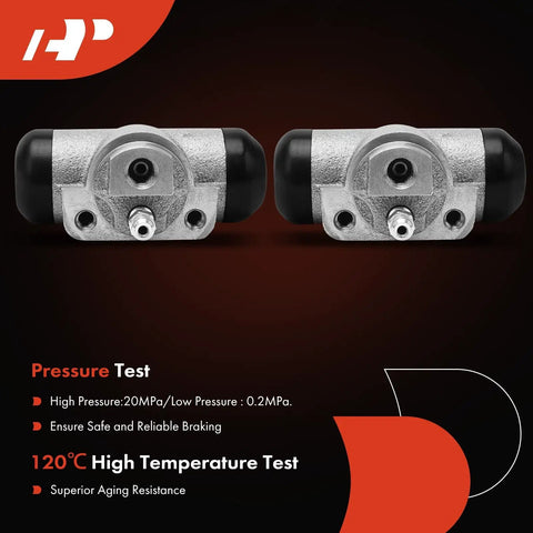 Rear Driver And Passenger Drum Brake Wheel Cylinder Set For Jeeps Dodge Chrysler Plymouth SUVs And Vans Compatible With Wrangler Cherokee Grand Caravan Town And Country TJ Wagoneer 2 Piece shown with pressure test highlights