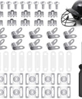 Helmet Repair Kit with screws, nuts, clips, a screwdriver, and helmet. 51 Pack All In One Helmet Repair Kit For Football Hockey Baseball Softball Gear With Screws Nuts J Clips Rubber Gaskets Washers Chin Strap Adapters Visor Clips And A Handy Screwdriver Included.