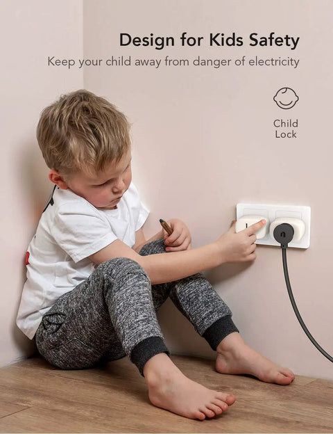 Child near Compact WiFi Smart Plug 4 Pack Mini Outlet Works With Alexa And Google Home Remote Voice Control Schedule Timer 2.4G Only Child Lock Space Saver Fits Double Sockets.