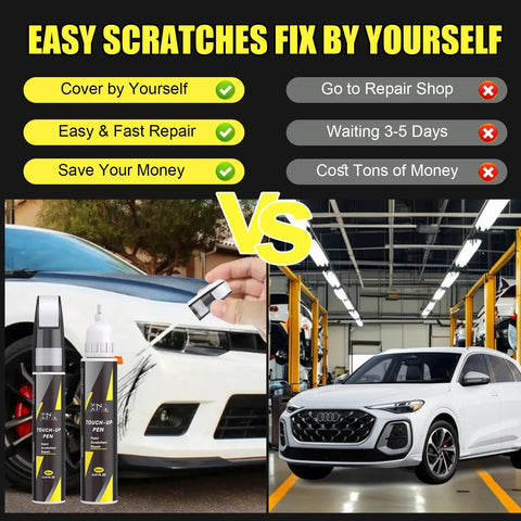 Comparison of DIY Brilliant Black Audi Touch Up Paint Kit with Quick Easy Fix versus traditional repair shop for scratches.