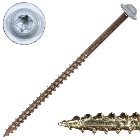 Heavy Duty White Cabinet Screws No Nine By Three Point Five Inch Saber Drive Wood Fasteners One Pound Tub Sporting Serrated Threads For A Rock Solid Grip And Zero Cam Out Shop Tested Gear For Cabinetry Work