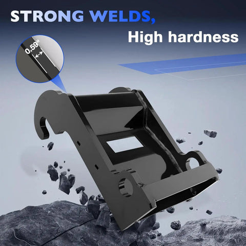 Quick Attach Coupler Bracket For Mini Excavator Attachments, Compatible With Bobcat E Series E26 To E60, black coated steel, side view