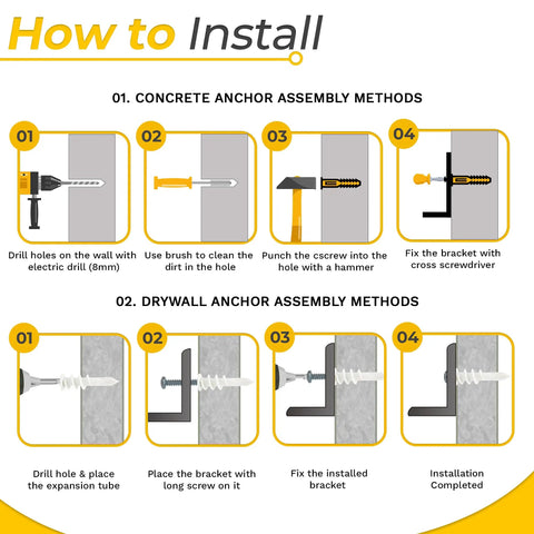 Installation guide for Quarter Inch Thick Heavy Duty Shelf Brackets 4 Pack For Rustic Farmhouse Floating Shelves Industrial Wall Mount.