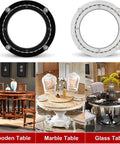 Heavy Duty 360 Degree Lazy Susan Turntable Base For Garden Tables Or Glass Or Granite Tables Aluminum Alloy Swivel Plate With Quiet Bearings 300mm 450mm 600mm Options Silver Finish showcased on wooden, marble, and glass tables
