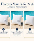 Outdoor Pillow Inserts 18x18 Pack Of 4 Waterproof Cushions For Patio And Porch Furniture in three style options by a poolside.
